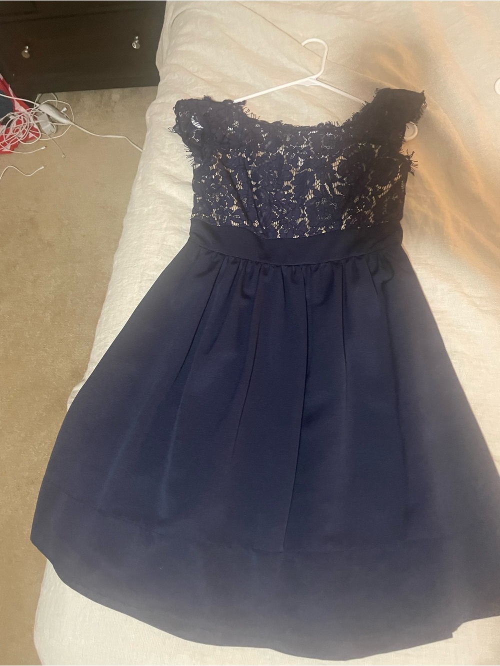 Eliza J Navy Lace Bodice Formal Dress